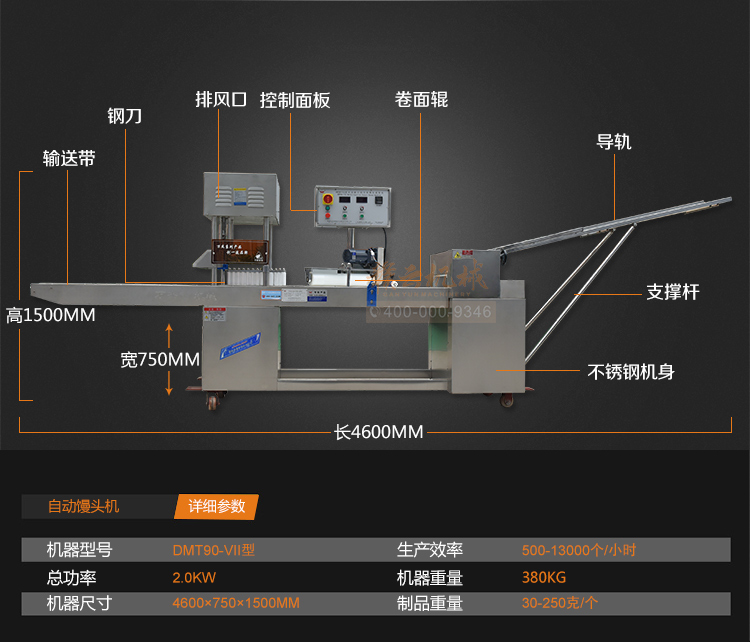 刀切方形饅頭機技術參數(shù)和結構圖